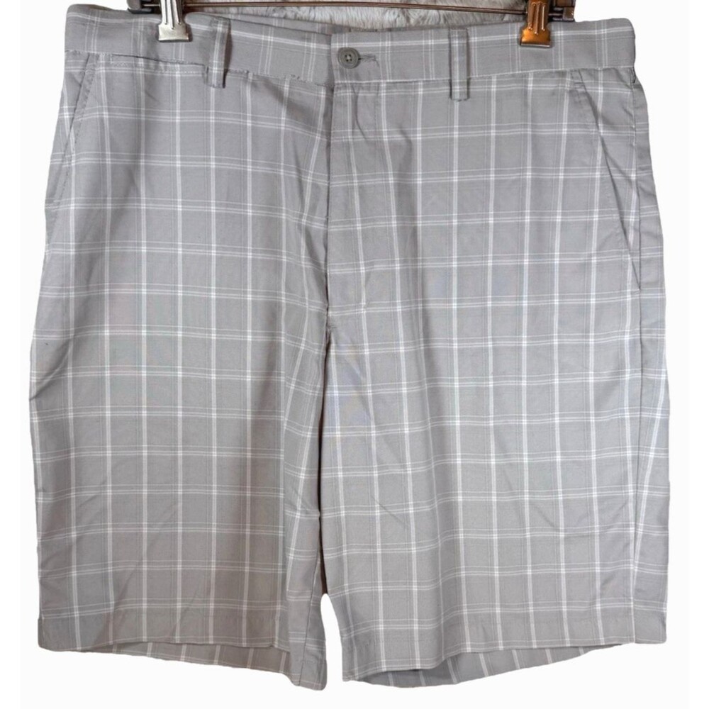 PGA Tour Shorts Men's 36 Gray White Check Bermuda Golf Pockets Lightweight